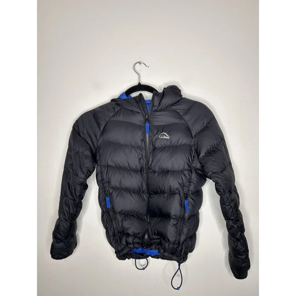 L.L. Bean 650 Fill Down Hooded Jacket Youth Black Stowaway Downtek Size Small 8